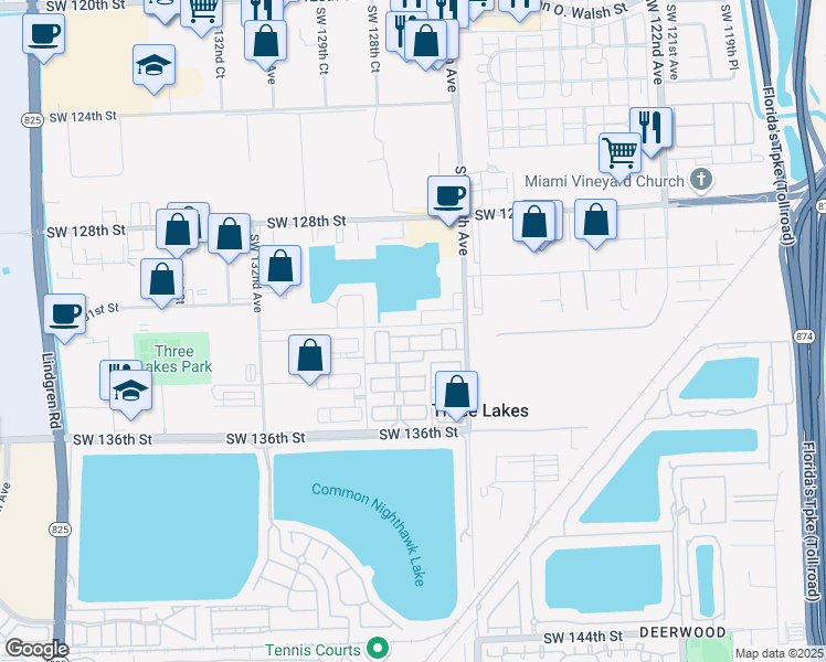 map of restaurants, bars, coffee shops, grocery stores, and more near 12819 Southwest 132nd Terrace in Miami