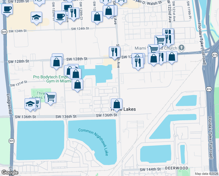 map of restaurants, bars, coffee shops, grocery stores, and more near 12773 Southwest 132nd Terrace in Miami