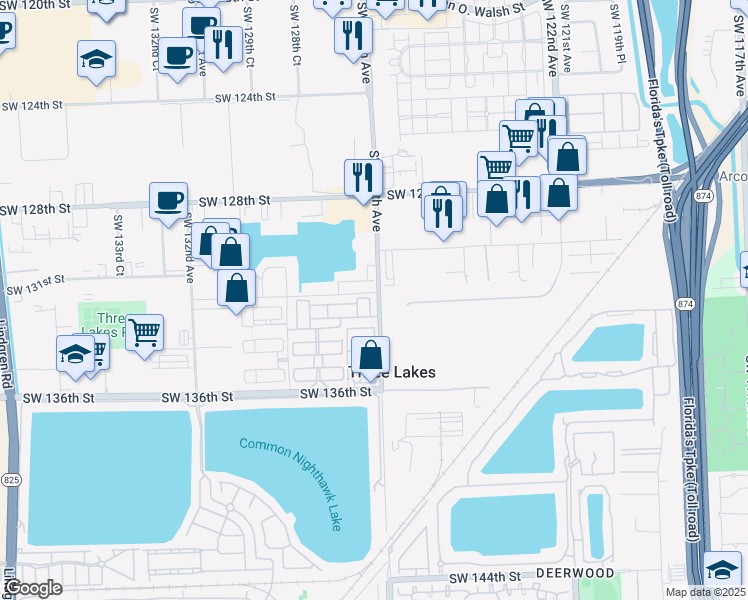 map of restaurants, bars, coffee shops, grocery stores, and more near 13211 Southwest 127th Court in Miami