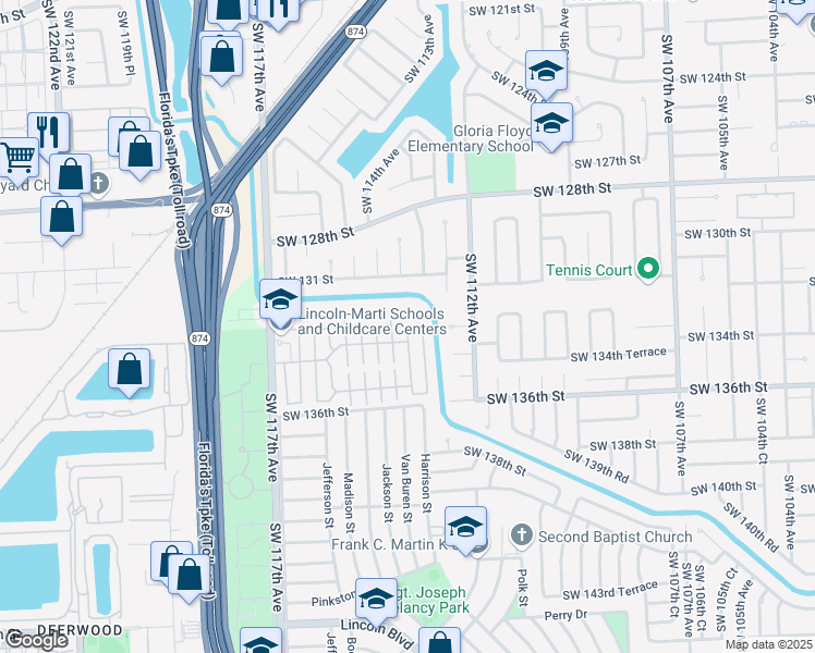 map of restaurants, bars, coffee shops, grocery stores, and more near 13301 Southwest 112th Place in Miami