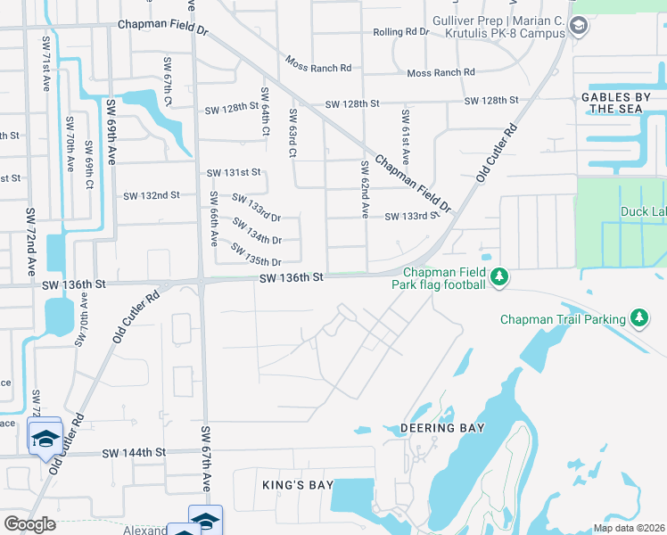 map of restaurants, bars, coffee shops, grocery stores, and more near 6289 Southwest 136th Street in Pinecrest