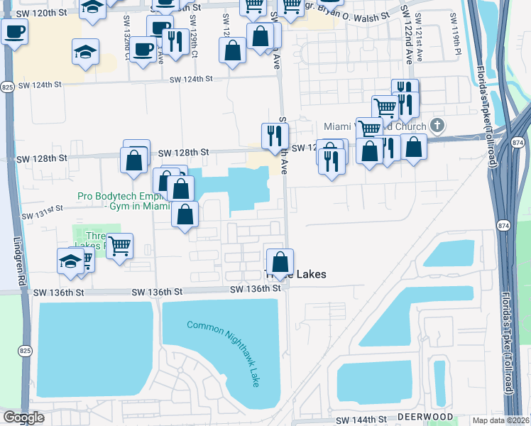 map of restaurants, bars, coffee shops, grocery stores, and more near 12752 Southwest 131st Terrace in Miami