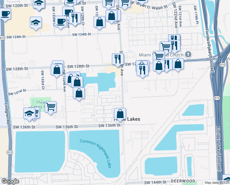 map of restaurants, bars, coffee shops, grocery stores, and more near 12752 Southwest 131st Terrace in Miami