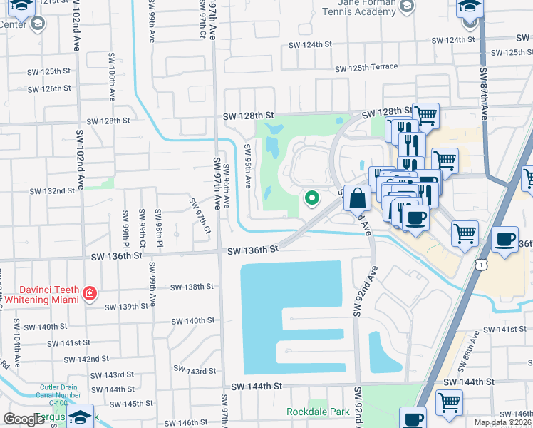 map of restaurants, bars, coffee shops, grocery stores, and more near 9441 SW 134th St in Miami