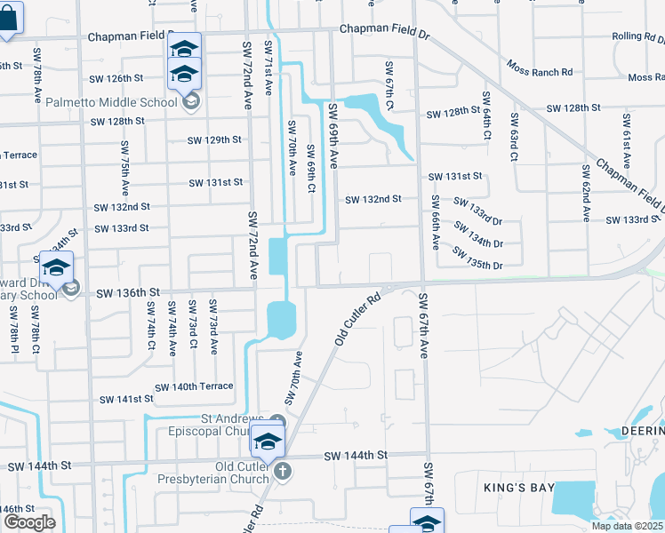 map of restaurants, bars, coffee shops, grocery stores, and more near 13445 Southwest 69th Avenue in Miami