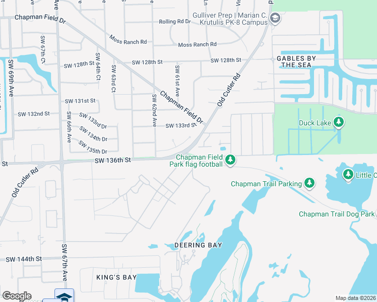 map of restaurants, bars, coffee shops, grocery stores, and more near 5990 Southwest 135th Terrace in Miami
