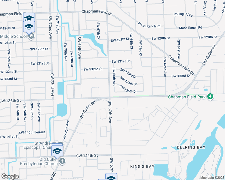 map of restaurants, bars, coffee shops, grocery stores, and more near 13520 Southwest 66th Avenue in Miami