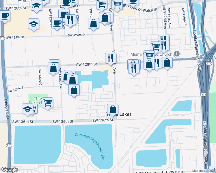 map of restaurants, bars, coffee shops, grocery stores, and more near 12752 Southwest 131st Terrace in Miami