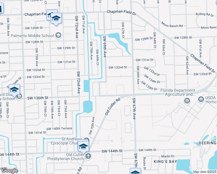 map of restaurants, bars, coffee shops, grocery stores, and more near 13445 Southwest 69th Avenue in Miami