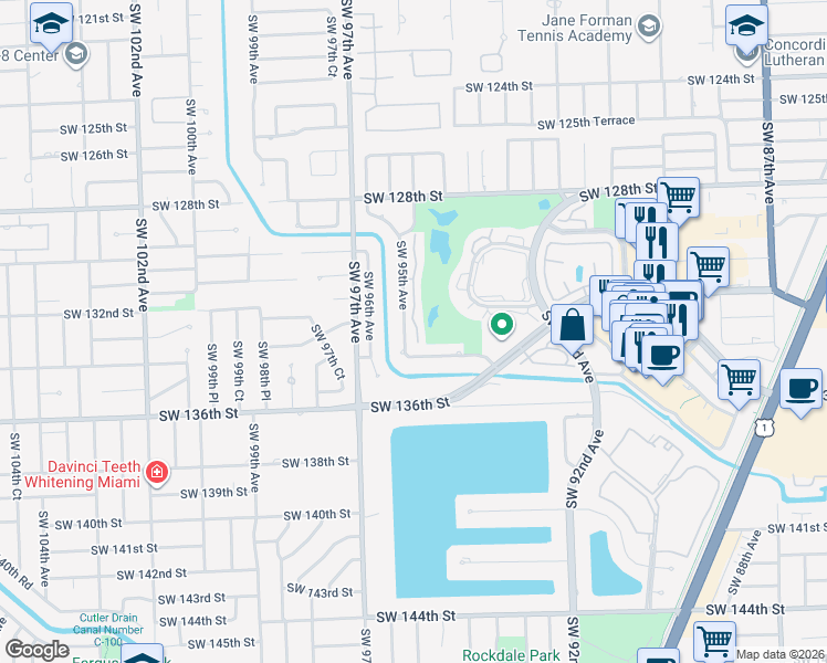 map of restaurants, bars, coffee shops, grocery stores, and more near 9441 Southwest 134th Street in Miami
