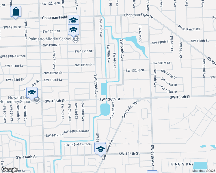map of restaurants, bars, coffee shops, grocery stores, and more near 7050 Southwest 133rd Street in Miami