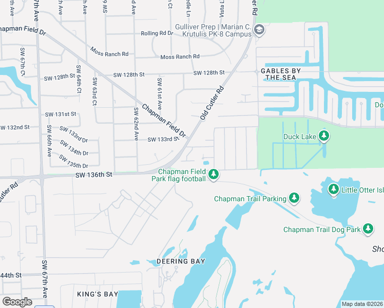 map of restaurants, bars, coffee shops, grocery stores, and more near 13301 Old Cutler Road in Miami