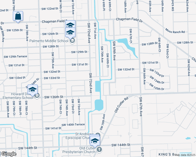 map of restaurants, bars, coffee shops, grocery stores, and more near 7050 Southwest 133rd Street in Miami