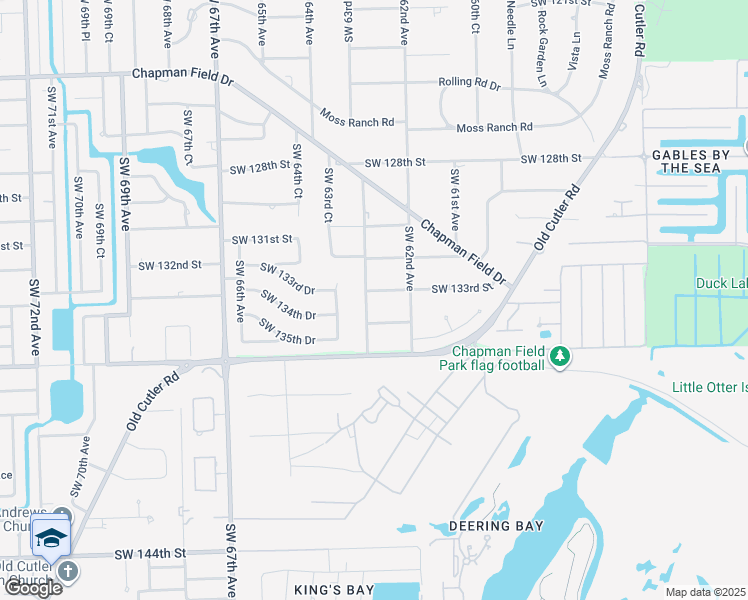 map of restaurants, bars, coffee shops, grocery stores, and more near 6282 Southwest 133rd Street in Pinecrest