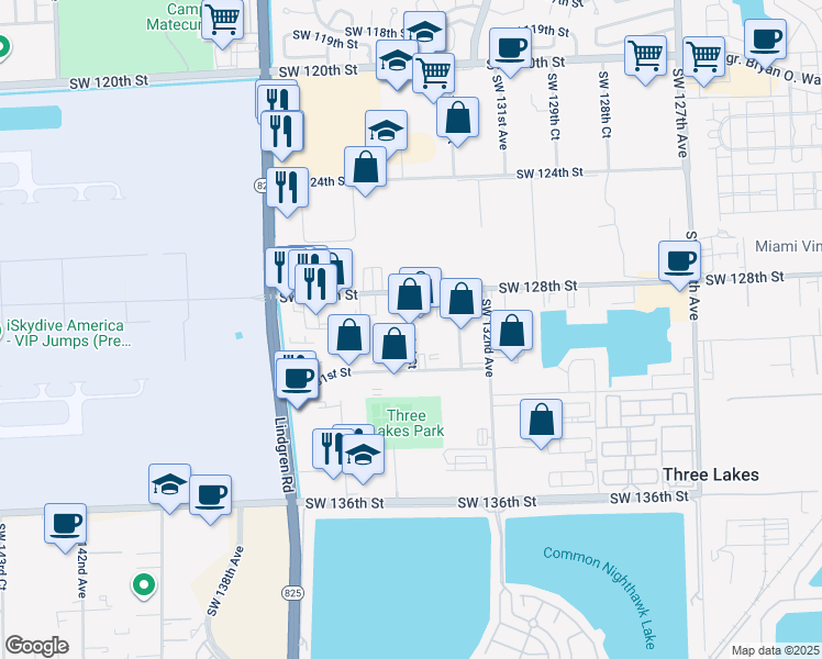map of restaurants, bars, coffee shops, grocery stores, and more near 12954 Southwest 133rd Court in Miami