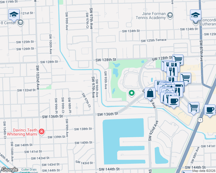 map of restaurants, bars, coffee shops, grocery stores, and more near 13200 Southwest 95th Avenue in Miami