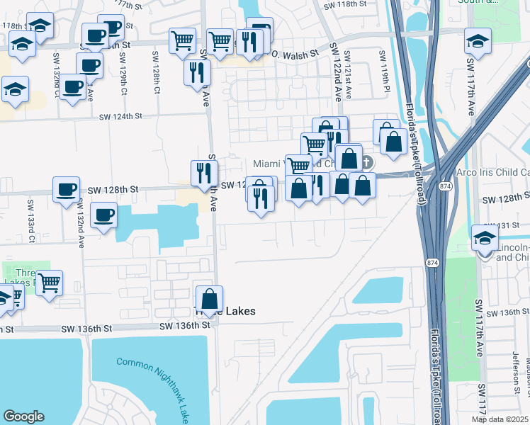 map of restaurants, bars, coffee shops, grocery stores, and more near 12461 Southwest 130th Street in Miami