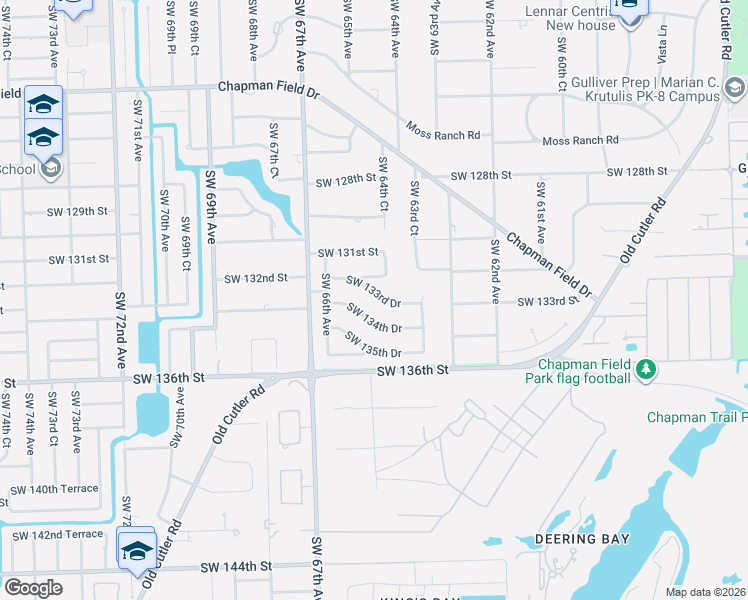 map of restaurants, bars, coffee shops, grocery stores, and more near 6520 Southwest 134th Drive in Pinecrest