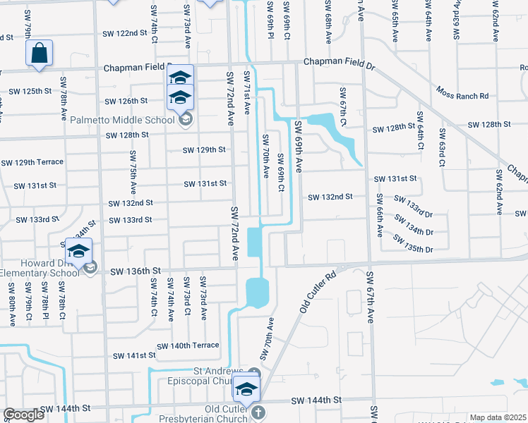 map of restaurants, bars, coffee shops, grocery stores, and more near 7050 Southwest 133rd Street in Miami