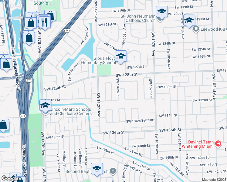map of restaurants, bars, coffee shops, grocery stores, and more near 12915 Southwest 110th Avenue in Miami