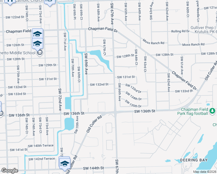 map of restaurants, bars, coffee shops, grocery stores, and more near 6720 Southwest 132nd Street in Miami