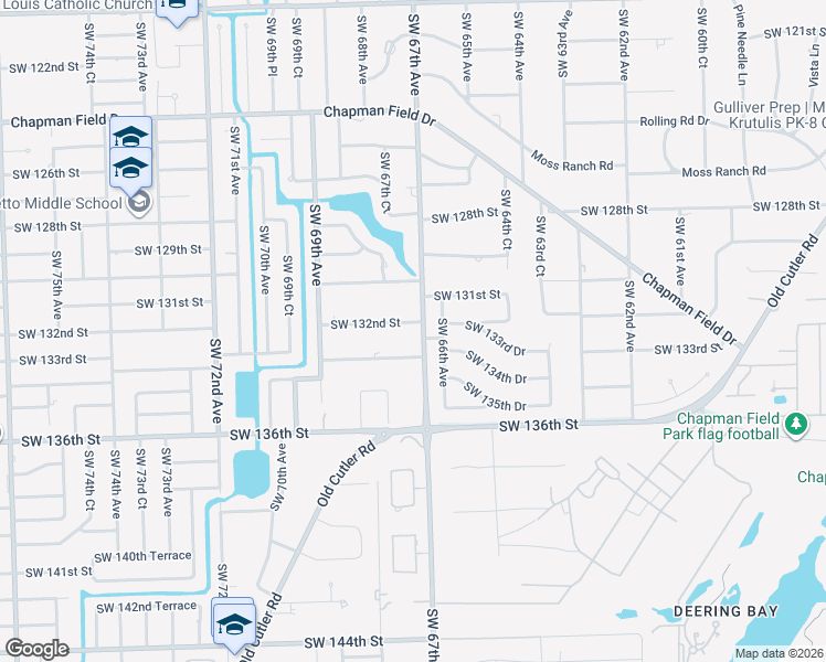 map of restaurants, bars, coffee shops, grocery stores, and more near 6720 Southwest 132nd Street in Miami