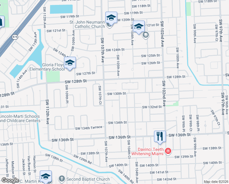 map of restaurants, bars, coffee shops, grocery stores, and more near 10524 Southwest 129th Terrace in Miami