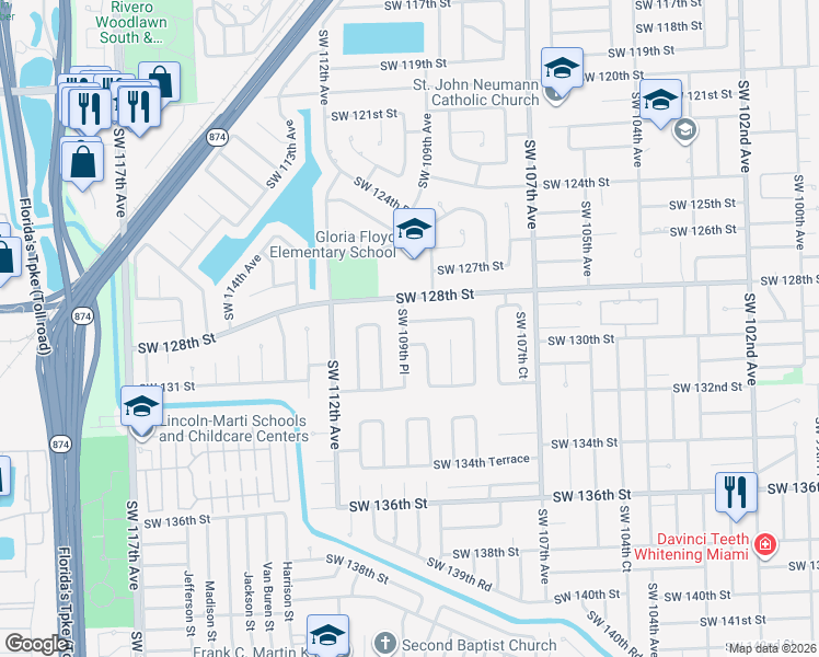 map of restaurants, bars, coffee shops, grocery stores, and more near 10925 Southwest 129th Terrace in Miami