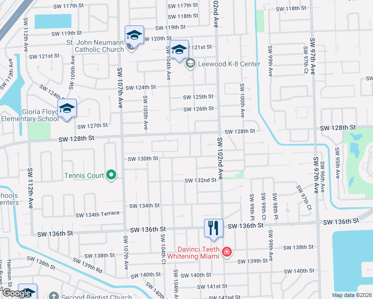 map of restaurants, bars, coffee shops, grocery stores, and more near 10300 Southwest 130th Street in Miami