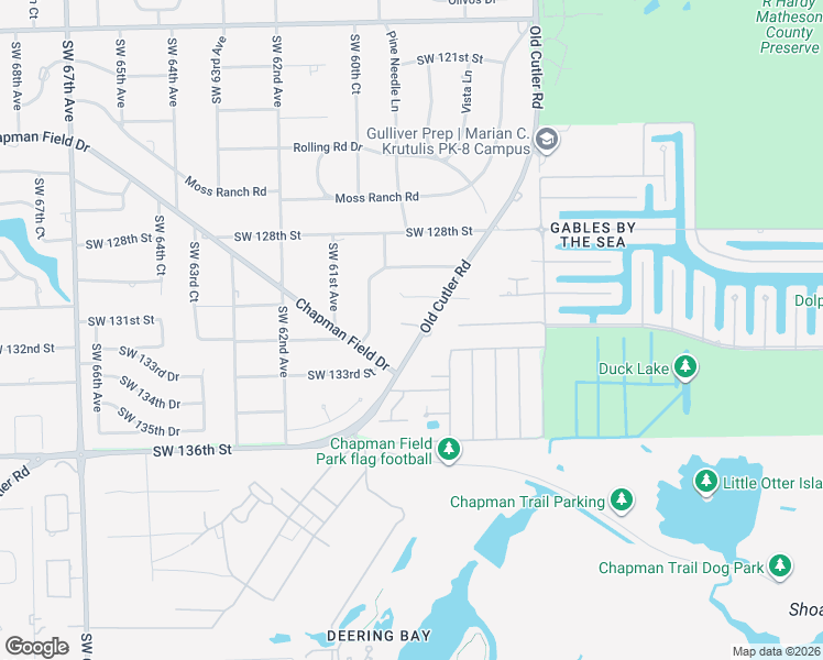 map of restaurants, bars, coffee shops, grocery stores, and more near 13200 Old Cutler Road in Miami