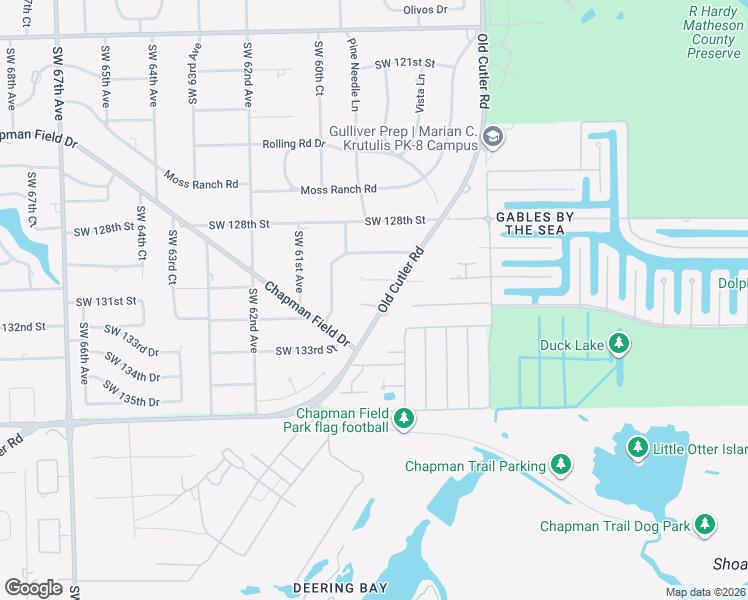 map of restaurants, bars, coffee shops, grocery stores, and more near 5990 Southwest 130th Terrace in Miami