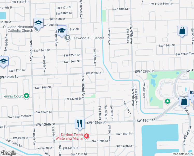 map of restaurants, bars, coffee shops, grocery stores, and more near 9981 Southwest 129th Street in Miami