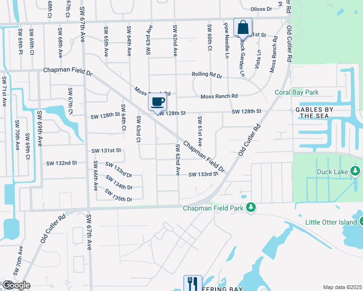 map of restaurants, bars, coffee shops, grocery stores, and more near 13025 Southwest 62nd Avenue in Miami