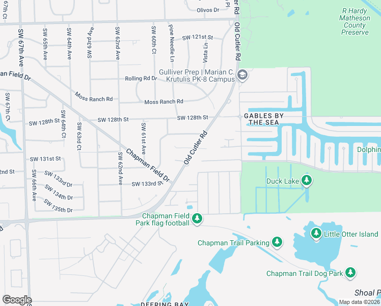 map of restaurants, bars, coffee shops, grocery stores, and more near 13010 Old Cutler Road in Pinecrest