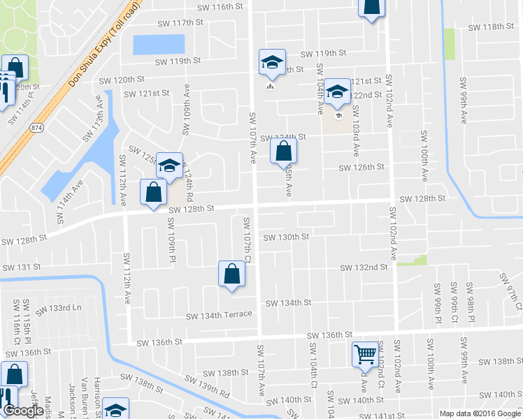 map of restaurants, bars, coffee shops, grocery stores, and more near 10635 Southwest 128th Terrace in Miami