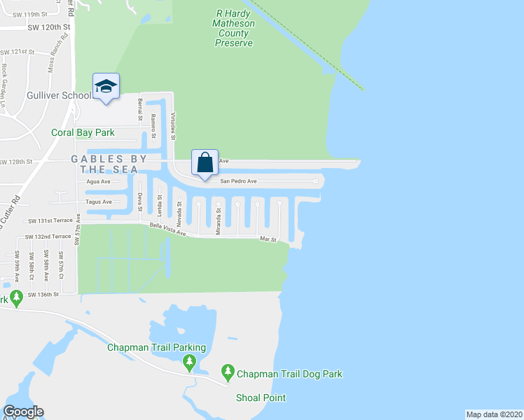 map of restaurants, bars, coffee shops, grocery stores, and more near 13017 San Jose Street in Coral Gables