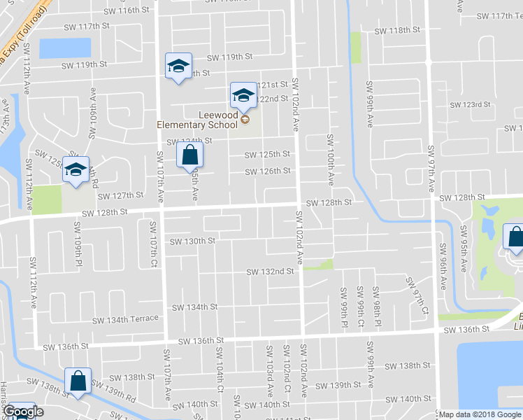 map of restaurants, bars, coffee shops, grocery stores, and more near 12805 Southwest 103th Court in Miami