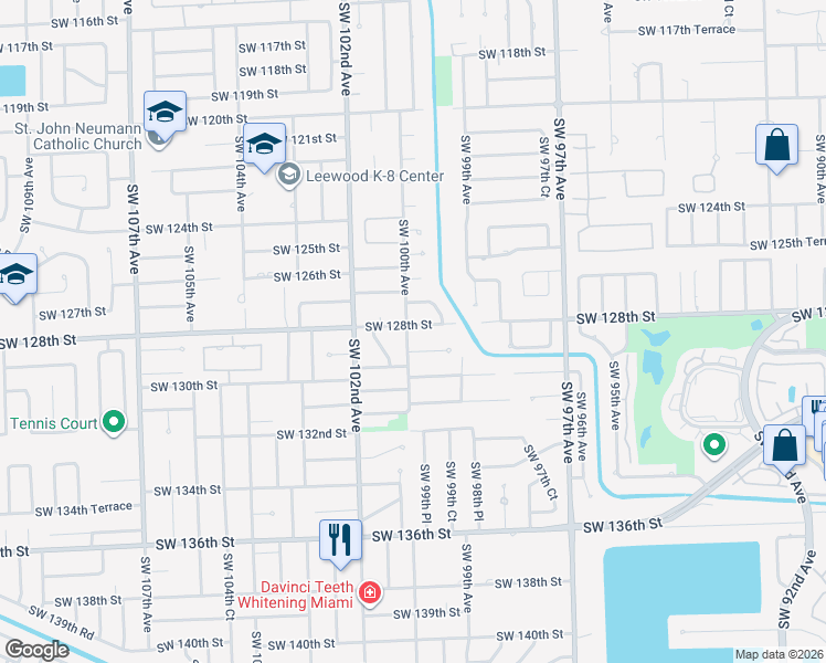 map of restaurants, bars, coffee shops, grocery stores, and more near 9981 Southwest 129th Street in Miami