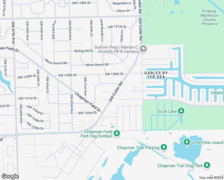 map of restaurants, bars, coffee shops, grocery stores, and more near 13010 Old Cutler Road in Pinecrest