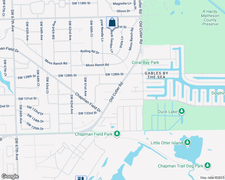 map of restaurants, bars, coffee shops, grocery stores, and more near 13010 Old Cutler Road in Pinecrest