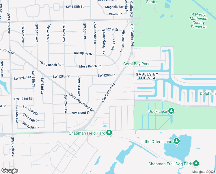 map of restaurants, bars, coffee shops, grocery stores, and more near 5850 Southwest 129th Terrace in Pinecrest