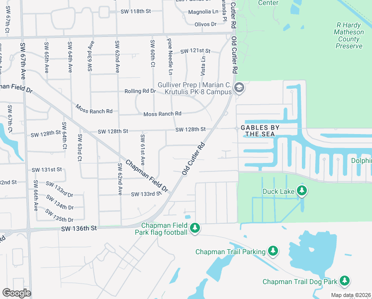 map of restaurants, bars, coffee shops, grocery stores, and more near 5850 Southwest 129th Terrace in Pinecrest