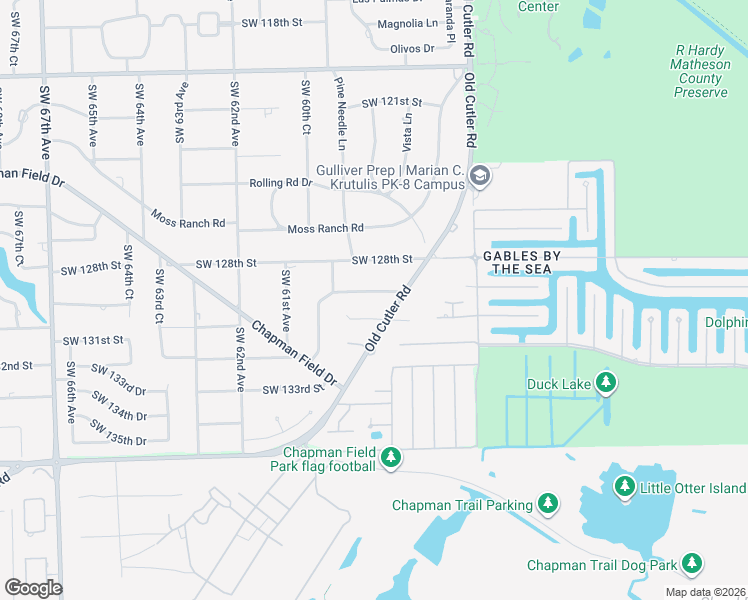 map of restaurants, bars, coffee shops, grocery stores, and more near 5850 Southwest 129th Terrace in Pinecrest