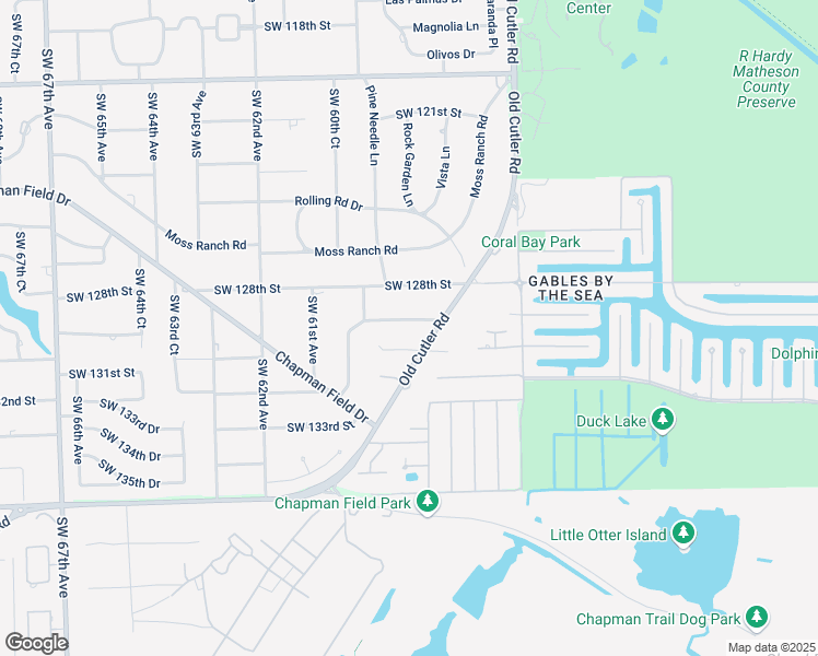 map of restaurants, bars, coffee shops, grocery stores, and more near 5850 Southwest 129th Terrace in Pinecrest