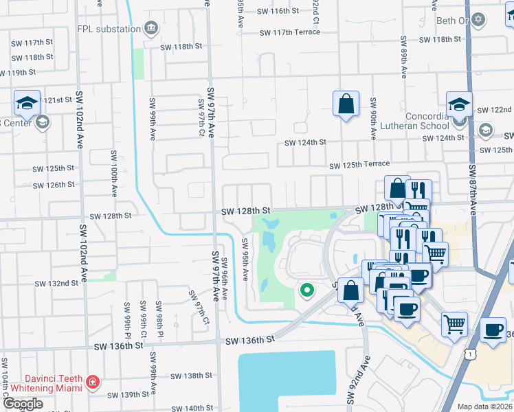 map of restaurants, bars, coffee shops, grocery stores, and more near 12706 Southwest 94th Court in Miami