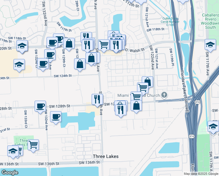 map of restaurants, bars, coffee shops, grocery stores, and more near 12524 Southwest 126th Avenue in Miami