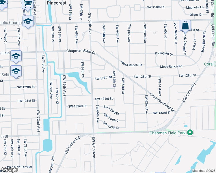 map of restaurants, bars, coffee shops, grocery stores, and more near 6445 Southwest 129th Terrace in Miami
