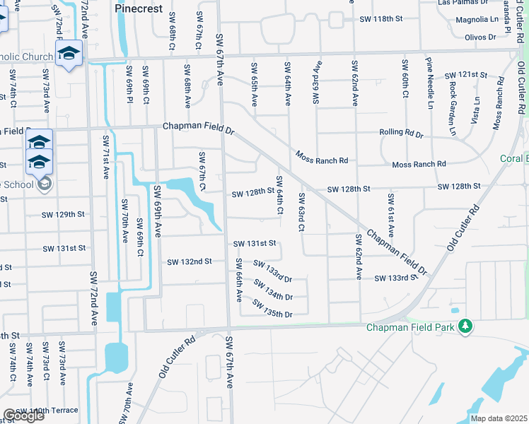 map of restaurants, bars, coffee shops, grocery stores, and more near 6445 Southwest 129th Terrace in Miami