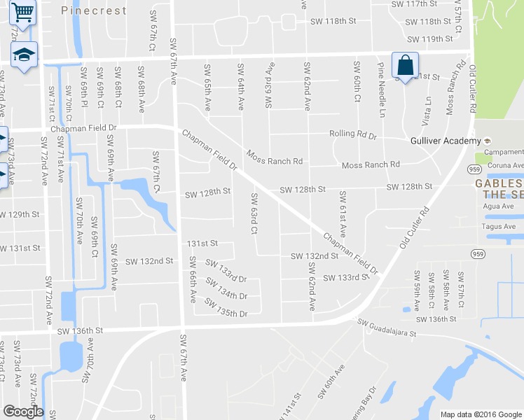 map of restaurants, bars, coffee shops, grocery stores, and more near 12881 Southwest 63rd Court in Miami