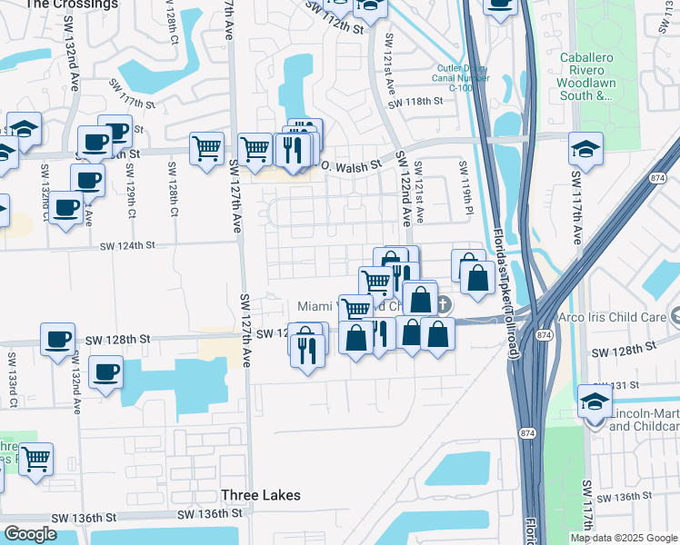 map of restaurants, bars, coffee shops, grocery stores, and more near 12383 Southwest 125th Terrace in Miami